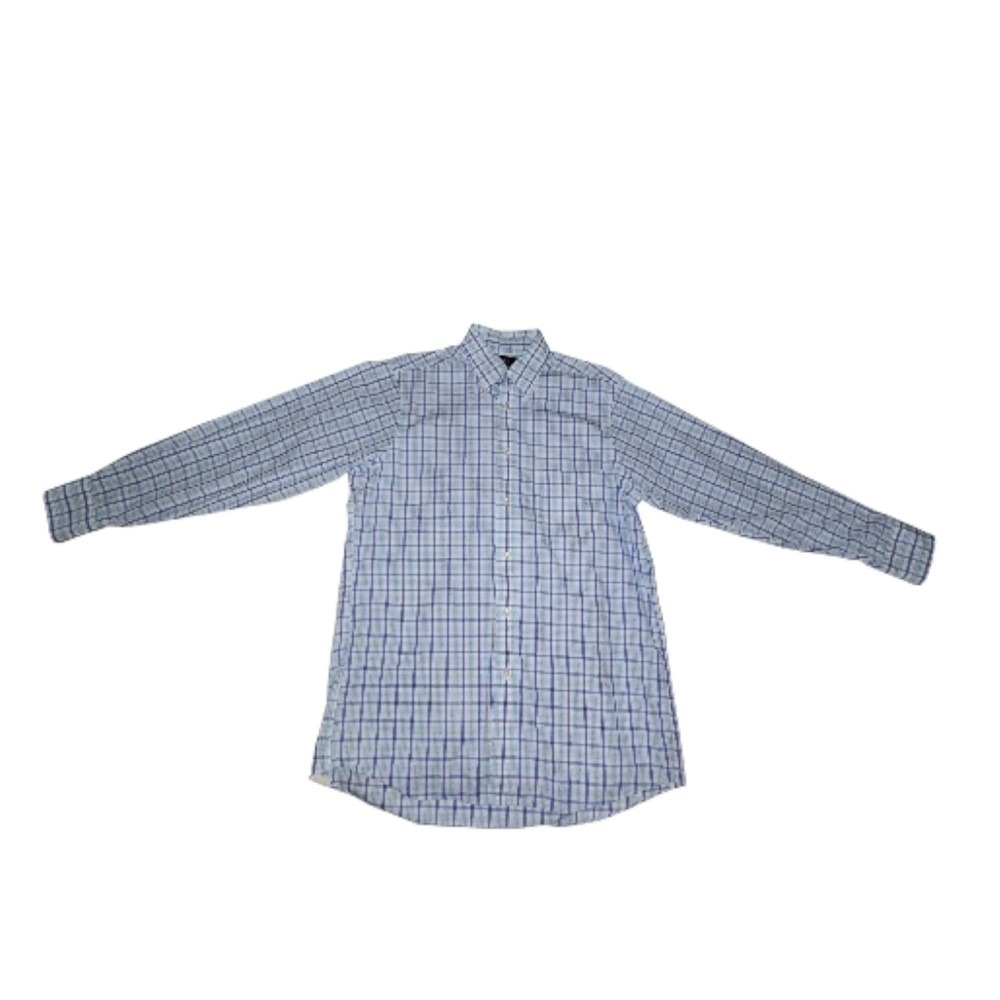 Eagle‎ Shirtmakers Blue & White Plaid Regular-Fit Dress Shirt Men's Medium